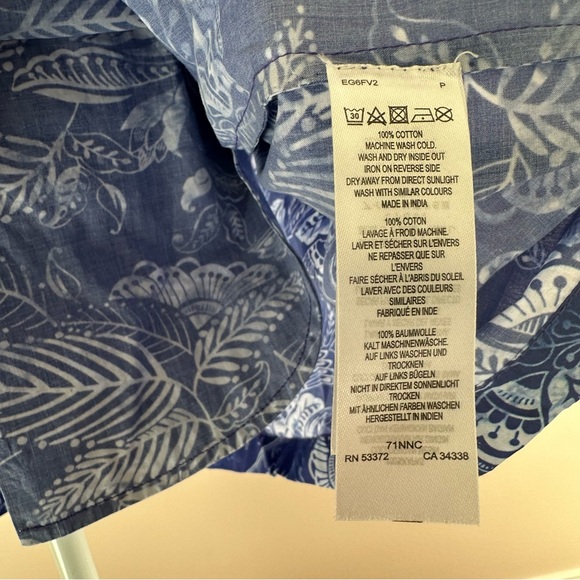 French Connection Besima Tropical Print Button Flare Blue Dress - Picture 6 of 9